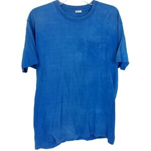 Vintage Single Stitch XL Blank Blue Pocket Front Tshirt Tee Distressed 90s